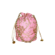 Handmade Pink Cotton Potli Bag with Beadwork and Gold Embroidery